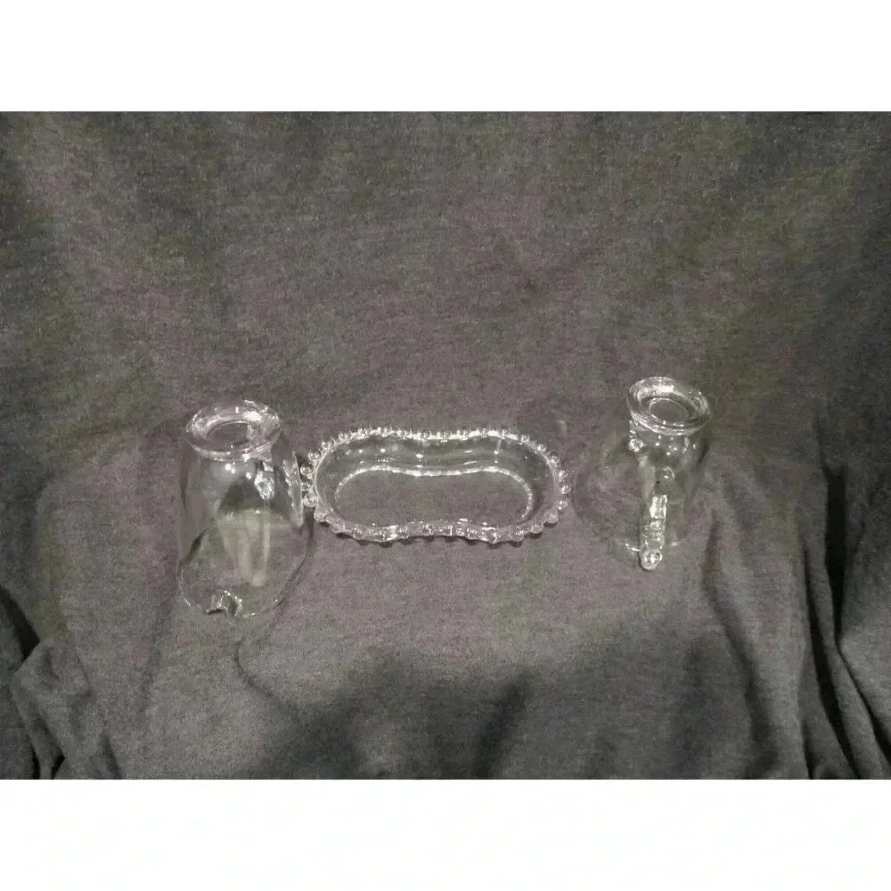 Sugar/Cream with Tray‎ Vntg Imperial Glass Candlewick  kitchenware knobby clear